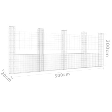 vidaXL Συρματοκιβώτιο σε U Σχήμα με 5 Στύλους 500x20x200cm Σιδερένιο