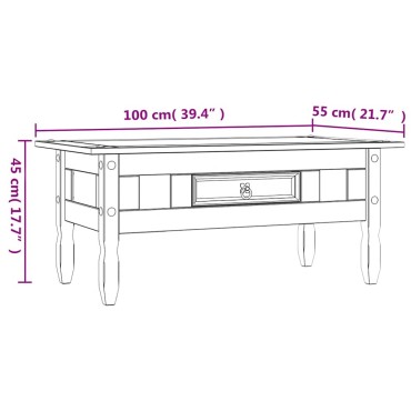 vidaXL Τραπέζι Σαλονιού Μεξικ. Στιλ Corona Λευκό 100x55x44cm Πεύκο 1 τεμ.