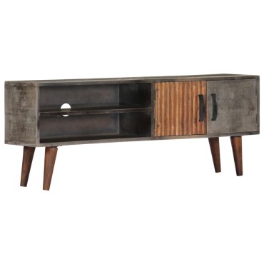 vidaXL Έπιπλο Τηλεόρασης Γκρι 130x30x46cm Μασίφ Ακατέργ. Ξύλο Μάνγκο