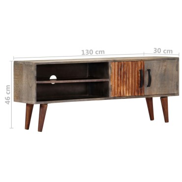 vidaXL Έπιπλο Τηλεόρασης Γκρι 130x30x46cm Μασίφ Ακατέργ. Ξύλο Μάνγκο