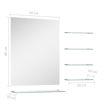 vidaXL Καθρέφτης Τοίχου Ασημί 50 x 60 εκ. με 5 Ράφια
