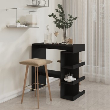vidaXL Τραπέζι Μπαρ με Ράφια Μαύρο 100x50x101,5cm Επεξ. Ξύλο 1 τεμ.