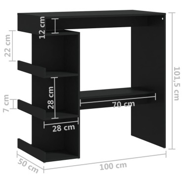vidaXL Τραπέζι Μπαρ με Ράφια Μαύρο 100x50x101,5cm Επεξ. Ξύλο 1 τεμ.