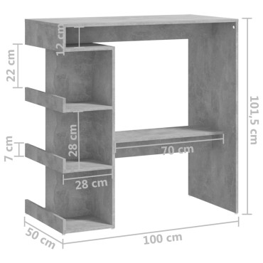 vidaXL Τραπέζι Μπαρ με Ράφια Γκρι Σκυρ. 100x50x101,5cm από Μοριοσανίδα 1 τεμ.