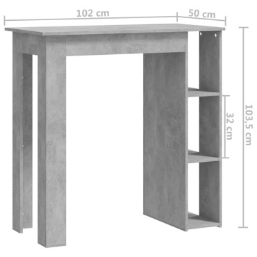 vidaXL Τραπέζι Μπαρ με Ράφια Γκρι Σκυρ. 102x50x103,5cm από Μοριοσανίδα 1 τεμ.