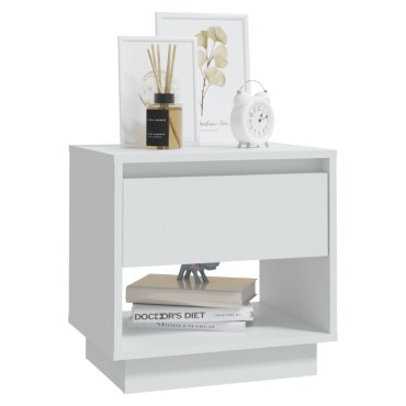 vidaXL Κομοδίνο Λευκό 45x34x44cm από Μοριοσανίδα 1 τεμ.