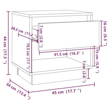 vidaXL Κομοδίνο Γκρι Σκυρ. 45x34x44cm από Επεξεργασμένο Ξύλο 1 τεμ.