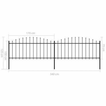 vidaXL Κάγκελα Περίφραξης με Λόγχες Μαύρα (0,5-0,75)x3,4 μ. Ατσάλινα