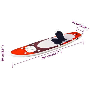 vidaXL Σανίδα SUP Φουσκωτή Σετ Κόκκινη 360 x 81 x 10 εκ.