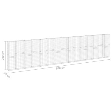 vidaXL Συρματοκιβώτιο Τοίχος 900x30x200cm Γαλβαν.Χάλυβας + Καλύμματα