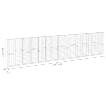 vidaXL Συρματοκιβώτιο Τοίχος 900x30x200cm Γαλβαν.Χάλυβας + Καλύμματα