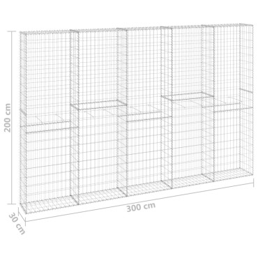 vidaXL Συρματοκιβώτιο Τοίχος 300x30x200cm Γαλβαν.Χάλυβας + Καλύμματα