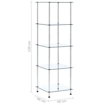 vidaXL Ράφι Διαφανές 5 Επιπέδων 40x40x130cm από Ψημένο Γυαλί 1 τεμ.