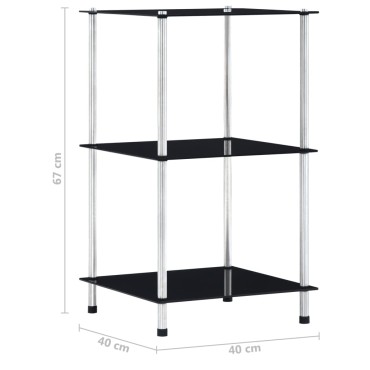 vidaXL Ράφι Διαφανές 3 Επιπέδων Μαύρο 40x40x67cm από Ψημένο Γυαλί 1 τεμ.