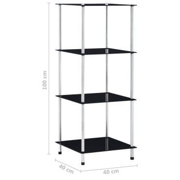 vidaXL Τραπεζάκι Σαλονιού 4 Επιπέδων Μαύρο 40x40x100cm Ψημ. Γυαλί 1 τεμ.