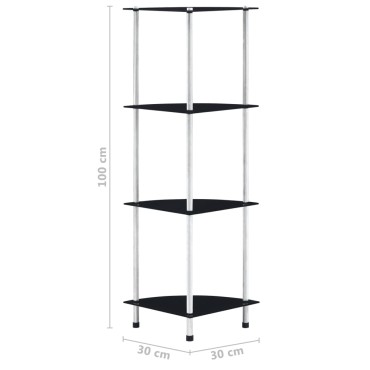 vidaXL Τραπεζάκι Σαλονιού 4 Επιπέδων Μαύρο 30x30x100cm Ψημ. Γυαλί 1 τεμ.