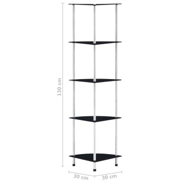vidaXL Ράφι Διαφανές 5 Επιπέδων Μαύρο 30x30x130cm Ψημένο Γυαλί 1 τεμ.