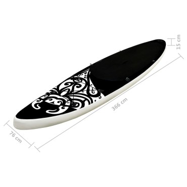 vidaXL Σανίδα SUP Φουσκωτή Σετ Μαύρη 366 x 76 x 15 εκ.
