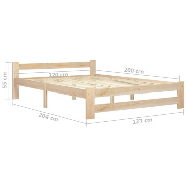 vidaXL Πλαίσιο Κρεβατιού 120x200cm από Μασίφ Ξύλο Πεύκου 1 τεμ. - Μονό