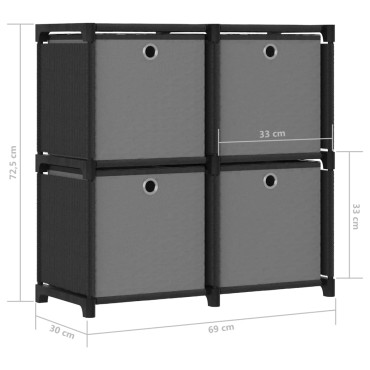 vidaXL Ραφιέρα με 4 Κύβους & Κουτιά Μαύρη 69x30x72,5cm Υφασμάτινη 1 τεμ.