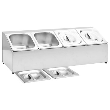 vidaXL Βάση για Λεκάνες Gastronorm με 4 Σκεύη GN 1/6 Ανοξείδωτο Ατσάλι