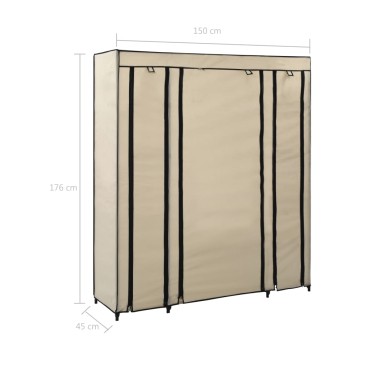 vidaXL Ντουλάπα με Ράφια / Σωλήνες Κρεμ 150x45x176cm Υφασμάτινη 1 τεμ.