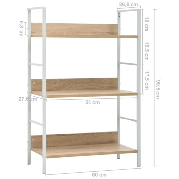 vidaXL Ραφιέρα 3 Επιπέδων Δρυς 60x27,6x90,5cm Επεξεργασμένο Ξύλο 1 τεμ.