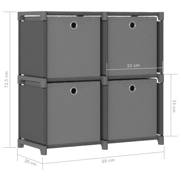 vidaXL Ραφιέρα με 4 Κύβους & Κουτιά Γκρι 69x30x72,5cm Υφασμάτινη 1 τεμ.