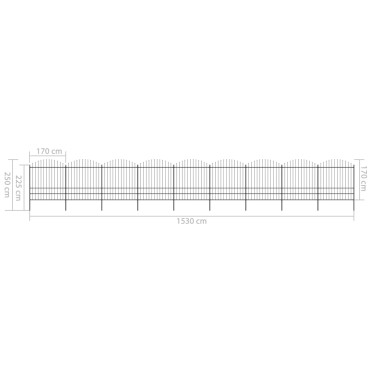vidaXL Κάγκελα Περίφραξης με Λόγχες Μαύρα (1,75-2)x15,3 μ. Ατσάλινα