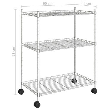 vidaXL Ραφιέρα 3 Επιπέδων με Τροχούς Χρωμέ 60x35x81 εκ. 150 κ.