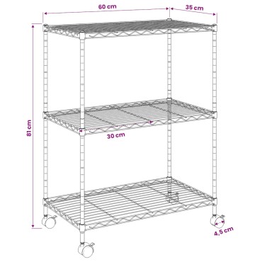 vidaXL Ραφιέρα 3 Επιπέδων με Τροχούς Χρωμέ 60x35x81 εκ. 150 κ.