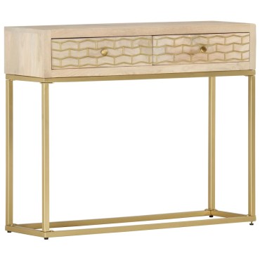 vidaXL Τραπέζι Κονσόλα Χρυσό 90x30x75cm από Μασίφ Ξύλο Μάνγκο 1 τεμ.