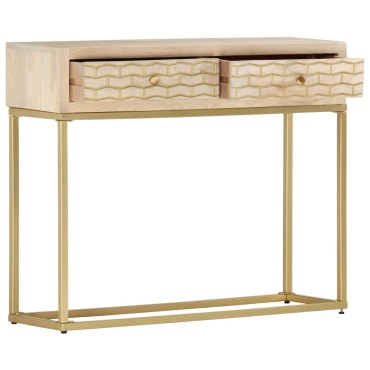 vidaXL Τραπέζι Κονσόλα Χρυσό 90x30x75cm από Μασίφ Ξύλο Μάνγκο 1 τεμ.
