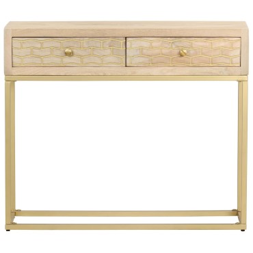 vidaXL Τραπέζι Κονσόλα Χρυσό 90x30x75cm από Μασίφ Ξύλο Μάνγκο 1 τεμ.