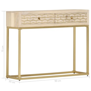 vidaXL Τραπέζι Κονσόλα Χρυσό 90x30x75cm από Μασίφ Ξύλο Μάνγκο 1 τεμ.