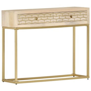 vidaXL Τραπέζι Κονσόλα Χρυσό 90x30x75cm από Μασίφ Ξύλο Μάνγκο 1 τεμ.