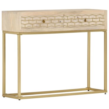 vidaXL Τραπέζι Κονσόλα Χρυσό 90x30x75cm από Μασίφ Ξύλο Μάνγκο 1 τεμ.