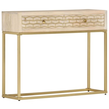 vidaXL Τραπέζι Κονσόλα Χρυσό 90x30x75cm από Μασίφ Ξύλο Μάνγκο 1 τεμ.