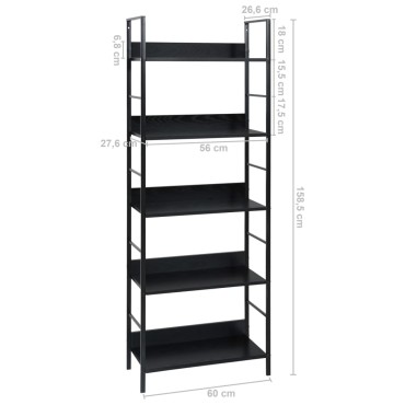 vidaXL Ραφιέρα 5 Επιπέδων Μαύρη 60x27,6x158,5cm Επεξεργασμένο Ξύλο 1 τεμ.