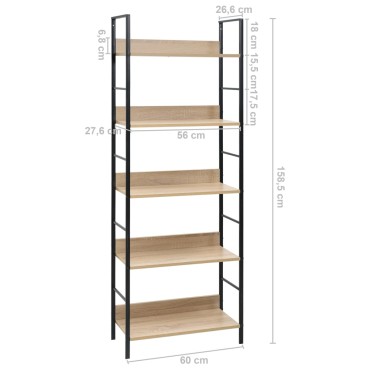 vidaXL Ραφιέρα 5 Επιπέδων Δρυς 60x27,6x158,5cm Επεξεργασμένο Ξύλο 1 τεμ.