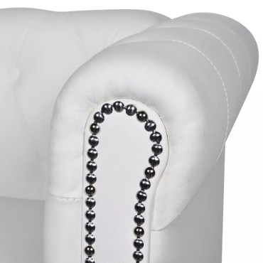 vidaXL Καναπέδες Chesterfield Διθέσιος + Τριθέσιος Λευκό Συνθ. Δέρμα 145,5x76x70cm