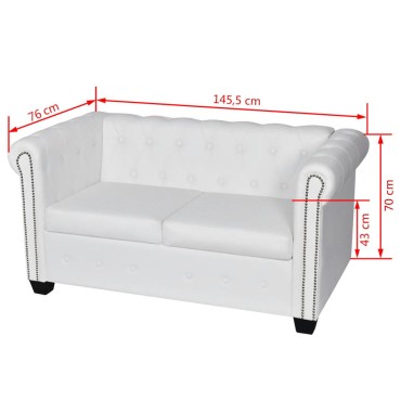 vidaXL Καναπέδες Chesterfield Διθέσιος + Τριθέσιος Λευκό Συνθ. Δέρμα 145,5x76x70cm