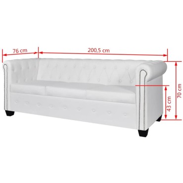 vidaXL Καναπέδες Chesterfield Διθέσιος + Τριθέσιος Λευκό Συνθ. Δέρμα 145,5x76x70cm