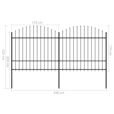 vidaXL Κάγκελα Περίφραξης με Λόγχες Μαύρα (1,5-1,75)x3,4 μ. Ατσάλινα