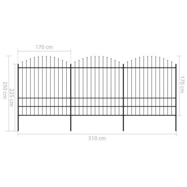 vidaXL Κάγκελα Περίφραξης με Λόγχες Μαύρα (1,75-2)x5,1 μ. Ατσάλινα