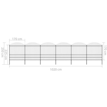 vidaXL Κάγκελα Περίφραξης με Λόγχες Μαύρα (1,75-2)x10,2 μ. Ατσάλινα