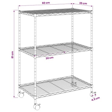 vidaXL Ραφιέρα 3 Επιπέδων με Τροχούς Μαύρη 60x35x81 εκ. 150 κ.