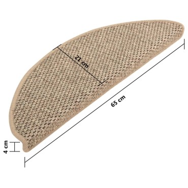 vidaXL Πατάκια Σκάλας Αυτοκόλ. 15 τεμ. Όψη Σιζάλ Σκ. Μπεζ 65x21x4 εκ.