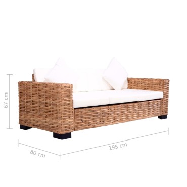 vidaXL Σετ Καναπέ 15 τεμ. από Γνήσιο Ρατάν 195x80x67cm  Διθέσιος Τριθέσιος