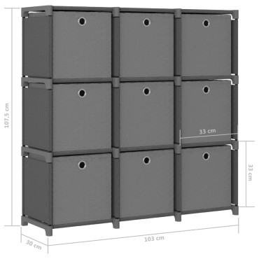 vidaXL Ραφιέρα με 9 Κύβους & Κουτιά Γκρι 103x30x107,5cm Υφασμάτινη 1 τεμ.